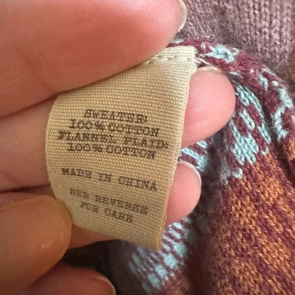 Gimmicks Patchwork Fringe Open Front Sweater Fringe flannel Sleeves Size Large - Picture 6 of 8